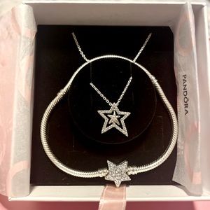*NWOT* Pandora Star Collier Necklace & Star Clasp Snake Chain Bracelet